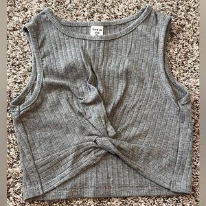SHEIN Gray Ribbed Tie Front Crop Tank